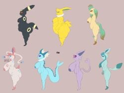 bbw big_ass big_breasts breasts bubble_butt cleavage eeveelution espeon glaceon huge_ass huge_breasts jolteon leafeon nipples overweight plantedpot pokemon pokemon_(species) sylveon umbreon vaporeon