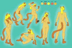 anthro ass blonde_hair breasts feline female fur furry hair hairband high_resolution kizu long_hair model_sheet nipples open_mouth ponytail pussy sasha solo tied_hair yellow_eyes yellow_fur