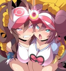 2d 2d_(artwork) 2girls 2humans angry angry_expression anime anime_style big_breasts blue_eyes blush boobs_on_boobs breast_size_difference breasts breasts_on_breasts breasts_size_difference breasts_touching_each_other brown_hair cap caught clenched_teeth clothed clothing colored cropped double_bun drooling face_against_face forced_yuri friends green_eyes gritting_teeth hairstyle_change hands_on_arms hat hilda_(pokemon) hypno hypno_(pokemon) hypnosis hypnosis_fetish jacket konno_tohiro lesbian_conversion light-skinned_female long_hair looking_at_object mad mei_(pokemon) mind_control mind_control_object mind_rape moaning no_free_will open_mouth oppai parody part_1 pokemon pokemon_(species) pokemon_black_&_white pokemon_bw pokemon_trainer pressed_against_eachother rape raped_by_pokemon restrained restrained_arms reupload rosa_(pokemon) shirt shorts sitting sleeper_(pokemon) string submissive submissive_female sweating tank_top tied_hair tongue_out touching_each_other touko_(pokemon) trying_to_break_free trying_to_resist video_game_character video_games visor_cap wearing_clothes white_skin white_skinned_female yuri