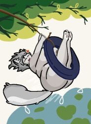 anthro big big_ass big_boobs big_breasts big_butt cat_ears cat_girl cat_tail catgirl cattie_(noscope360) chubby chubby_anthro chubby_female closed_eyes fluffy_tail furry furry_female grey_body grey_fur grey_hair heart_pin noscope360 oc original_character paws peeking_nipple roblox_avatar self_upload simple_background smiling solo solo_female swing thick_thighs tire whiskers