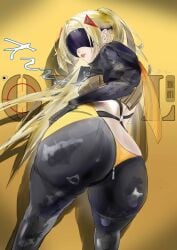 1girls ass big_ass blonde_hair bottom_heavy bubble_butt clothing dat_ass exianble fat_ass female female_only huge_ass large_ass looking_at_viewer looking_back massive_ass soldier solo thick_ass thick_thighs thunder_thighs trigger_(zenless_zone_zero) visor wide_hips zenless_zone_zero