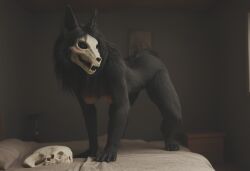 ai_generated anthro anthropomorphic beautiful bedroom big_breasts black_fur black_hair breasts breeding_request female fluffy_tail fur furry furry_only in_heat inviting_to_sex looking_at_viewer mal0 scp scp-1471 scp_foundation seductive seductive_look seductive_smile sexy sexy_body sexy_pose tits_out wet_pussy white_eyes wolf wolf_ears wolf_girl wolf_humanoid
