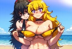 2girls age_difference ai_generated black_hair blonde_hair incest lavender_eyes milf mother_and_daughter raven_branwen red_eyes rwby toratigerr yang_xiao_long yuri