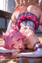 1boy ai_generated all_fours ass ass_grab bangs bare_shoulders bent_over blush breast_press breasts clothed_female_nude_male clothed_sex clothing detached_sleeves doggy_style female from_behind gloves hair_ornament indoors k/da_all_out_series k/da_series kai'sa large_breasts league_of_legends legwear long_hair looking_at_viewer male mole nipples nude open_mouth penis pink_eyes pink_hair purple_eyes riot_games sex sex_from_behind skirt slap_mark smile solo_focus spanking star_(symbol) star_guardian star_guardian_(league_of_legends) star_guardian_kai'sa star_guardian_series straight sweat symbol-shaped_pupils taken_from_behind thighhighs thighs tongue tongue_out top-down_bottom-up vaginal_penetration white_thighhighs
