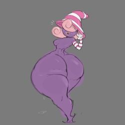 1girls arm_sleeves ass big_ass big_thighs breasts featureless_breasts female ghost_girl ghost_tail gloves hair_over_eyes hat megamor nintendo paper_mario pink_hair purple_skin shadow_siren thighs trans_woman vivian_(paper_mario) yellow_lipstick