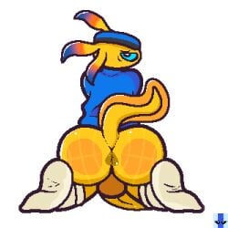accessory aliasing alpha_channel amphibian anthro anus ass axo_(fortnite) axolotl backsack balls blue_clothing blue_coat blue_eyes blue_topwear bottomless bottomless_male clothed clothing coat digital_media_(artwork) epic_games footwear fortnite genitals headband kneeling male marine mole_salamander penis pixelated presenting presenting_anus r1v3r_styx raised_tail salamander socks solo tail topwear white_clothing white_footwear white_socks yellow_body yellow_skin