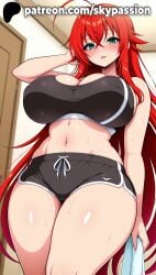 1girls 2025 ahoge ai_assisted ai_generated anime artist_name belly big_breasts big_chest black_tank_top blush breasts bust busty chest clothed_female eyebrows_visible_through_hair female female_focus female_only hi_res high_quality high_resolution high_school_dxd highres indoors large_breasts long_hair looking_at_viewer navel patreon patreon_username red_hair rias_gremory shorts skypassion solo sports_bra sports_shorts sportswear stable_diffusion sweat tank_top thick_thighs thighs very_long_hair watermark
