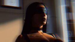 3d blindfold cyberpunk_2077 daz3d daz_studio genesis9 judy_alvarez long_hair snowchild3d