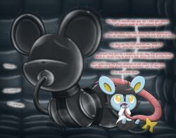 1boy 1girls absurd_res anthro asphyxiation bondage bound breath_play charlx charly-sparks clothing dialogue dominant_male doomed duo female female_dominated feral forever gag gagged generation_4_pokemon harness hi_res jewelpet latex limbless lucille_(stripedcrocodile) luxio male mammal murid murine nintendo objectification padded_room permanent permanent_bondage pokemon pokemon_(species) portal_ring rodent sanrio sega_fave speech_bubble tight_clothing trapped