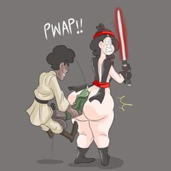 1boy 1girls bbw big_ass big_breasts big_butt big_penis crystal_yamanaka_(wappah) dark-skinned_male dark_skin interracial lightsaber pawg red_lightsaber star_wars voluptuous wappah_wilson_(wappah)