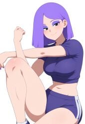 ai_generated breasts clothing duolingo emo emo_girl female female_focus female_only fully_clothed gym gym_clothes gym_uniform human human_only light-skinned light_skin lily_(duolingo) looking_at_viewer medium_breasts purple_fingernails purple_hair slim_waist small_waist solo solo_female solo_focus sports_bra sportswear stretching teasing thin_waist wide_hips workout_clothes_workout