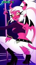 ai_generated ass ass_focus big_breasts breasts demon_girl ends34 female female_only helluva_boss horns long_hair pole pole_dancing sexy slutty_clothes squatting succubus tail verosika_mayday_(helluva_boss)