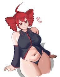 1girls 2d 2d_(artwork) ahoge belly big_breasts breasts chubby curvy curvy_female detached_sleeves female female_only happy heart_symbol huge_breasts huge_thighs kasane_teto large_breasts mcflarey navel panties plump red_eyes red_hair shiny_skin smile solo solo_female tagme thick_thighs thong twin_drills unbuttoned_shirt vocaloid voluptuous voluptuous_female white_background wide_hips