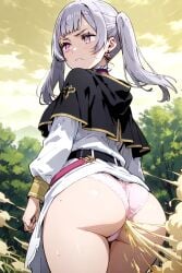 1girls ai_generated big big_ass black_clover fart fart_cloud fart_everywhere fart_fetish farting farting_at_viewer farts female female_focus female_only noelle_silva pantyshot purple_eyes silver_hair standing