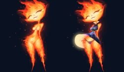 absurd_res breasts closed_eyes clothing disney dress elemental_(pixar) elemental_creature elemental_humanoid ember_lumen eyelashes female fire fire_creature fire_humanoid flaming_pubes genitals hi_res humanoid inker_comics nipples not_furry panties pixar pubes pussy smile solo standing underwear