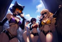 4girls ai_generated black_hair blake_belladonna blonde_hair female red_hair ruby_rose rwby toratigerr weiss_schnee white_hair yang_xiao_long