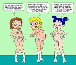 3girls all_grown_up angelica_pickles blonde_hair breasts female kimi_finster lil_deville manuel_hogflogger multiple_girls nickelodeon pregnant rugrats topless