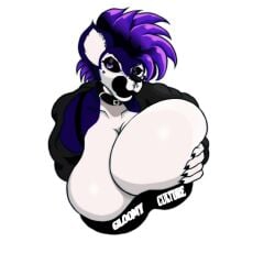 1girls anthro bedroom_eyes big_breasts black_hair black_sclera black_tongue blep breasts bust_portrait busty cleavage cleavage_overflow clothed clothing collar countershade_face countershading ear_piercing earrings eyebrow_piercing eyelashes eyeliner female female_only fondling fondling_breast front_view furry goth goth_girl grabbing_own_breast half-closed_eyes heart_symbol heart_tattoo hyenid_(species) jacket marking_below_eyes mascara mohawk mohawk_(hairstyle) nose_piercing novamoon9039 oc original_character picothetrap piercing pinup purple_body purple_eyes purple_fur purple_hair solo straps tank_top tattoo tongue tongue_out transparent_background two-tone_body two-tone_hair unaligned_breasts white_body white_fur ych
