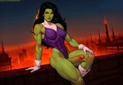 1futa abs abs_visible_through_clothing ai_generated athletic athletic_futanari balls big_penis black_hair boots breasts colored_skin dickgirl fit fit_futanari futa_only futanari gauntlets green_eyes green_skin intersex large_breasts large_penis leotard long_hair looking_at_viewer marvel marvel_comics muscular muscular_arms muscular_futanari muscular_thighs on_roof penis purple_leotard redbisycle she-hulk sitting thick_penis thick_thighs turtleneck_leotard two_tone_leotard two_tone_penis veiny_arms veiny_biceps veiny_muscles veiny_penis