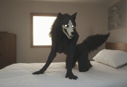 ai_generated anthro anthropomorphic beautiful bedroom big_breasts black_fur black_hair breasts breeding_request female fluffy_tail fur furry furry_only impregnation_request in_heat inviting_to_sex looking_at_viewer mal0 scp scp-1471 scp_foundation seductive seductive_look seductive_smile sexy sexy_body sexy_pose tits_out wet_pussy white_eyes wolf wolf_ears wolf_girl wolf_humanoid