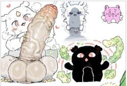 balls_on_floor balls_on_ground big_penis black_body blush brown_eyes chiikawa darker_penis feral foreskin foreskin_folds heart_symbol horn imminent_sex looking_at_own_penis looking_at_penis masturbating masturbation penis_bigger_than_body pink_body squatting squatting_male steam syuro tentacle veiny_penis white_body