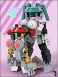 3:4 3_fingers akari_(thiccbrick) big_breasts black_border blue_eyes border breasts duo female fingers futuristic genitals glowing glowing_eyes group hi_res huge_breasts humanoid industrial lego lego_brick machine mirai_(thiccbrick) model_kit nude nude_female robot robotic solo standing synthetic thiccbrick vulva white_body yellow_eyes