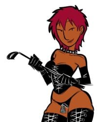 bdsm_gear bondage brujoari cleavage collar colored_sketch corset dark-skinned_female dark_skin dominant_female dominatrix dominatrix_outfit elbow_gloves female female_only gloves i_wanna_eat_your_guts kate_medrano leather leather_clothing looking_at_viewer original panties red_hair riding_crop short_hair sketch smile solo spiked_collar tan_skin thick_thighs thighhighs very_short_hair wide_hips zipper_panties