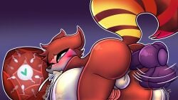16:9 absurd_res anthro ass balls colored genitals halfpricesouls hi_res line_art male nude ovum ovum_penetration ovum_with_heart penis shaded tail widescreen
