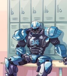 cleatus_the_fox_sports_robot cum football locker_room male male_only mascot masturbation penis robot solo