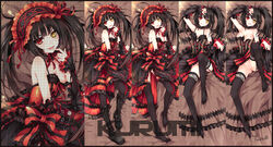 black_hair blush breasts character_name clock_eyes dakimakura date_a_live female frills hairband heterochromia highres lolita_fashion lolita_hairband long_hair looking_at_viewer lying nipples noodle-y on_back on_side pussy pussy_juice red_eyes smile tied_hair tokisaki_kurumi tongue tongue_out twintails yellow_eyes