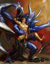 2014 2boys abs anal anal_sex anthro armpits bahamut_(final_fantasy) balls barefoot blue_dragon boots claws closed_eyes clothing cum cum_on_penis dragon erection final_fantasy final_fantasy_viii footwear gay genital_slit gloves hair happy horn human human_on_anthro interspecies licking long_hair looking_up male male_only mammal monster_on_male muscles nipples nude open_mouth orgasm pants pecs penetration penis precum raised_arm raised_leg reverse_cowgirl_position sex sharp_claws sharp_teeth shoes size_difference smile spread_legs spreading squall_leonhart standing teeth toe_claws tongue tongue_out tumorhead video_games wings yaoi