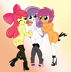 amber_eyes anus apple_bloom_(mlp) ass blush bow breasts cutie_mark_crusaders cutie_mark_crusaders_(mlp) datphotoshopdoeee! edit equestria_girls female fingers friendship_is_magic green_eyes group hair hair_on_head hands hasbro high_heels highres human humanized looking_at_viewer mammal multiple_girls my_little_pony naked_footwear naked_heels naked_stockings naked_thighhighs nude one_eye_closed open_mouth orange_skin panties purple_eyes purple_hair pussy pyruvate red_hair scootaloo_(eg) simple_background smile standing stockings sweetie_belle_(mlp) teenager thighhighs two_tone_hair underwear white_skin yellow_skin