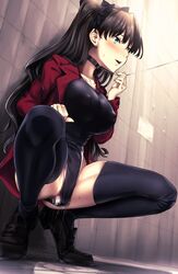 .ronde 1girls black_hair black_legwear black_shoes blush bsdm choker collar fate/stay_night fate_(series) female green_eyes long_hair nipples_visible_through_clothing one-piece_swimsuit open_mouth pubic_hair pussy_juice shoes solo sweat swimsuit thighhighs tohsaka_rin twintails vibrator vibrator_under_clothes