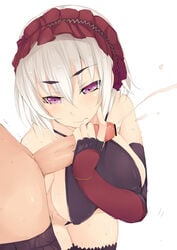 artist_request breasts censored censored_penis chaika_bogdan cum female handjob hitsugi_no_chaika penis purple_eyes white_hair