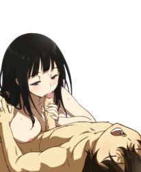 chitanda_eru fellatio hyouka melon_sakiguchi nude oral white_background