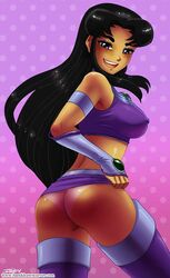 1girls 2014 ass black_hair blackfire cartoon_network cosplay dc dc_comics erect_nipples eyeshadow female female_only hand_drawn_curves humanoid john_joseco komand'r long_hair purple_eyes shiny shiny_hair shiny_skin skirt smile starfire_(cosplay) tamaranean tan tanline teen_titans thick_thighs