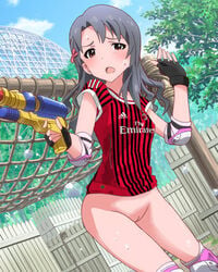 ac_milan adidas bottomless gloves idolmaster open_mouth sayoko_takayama soccer water_gun