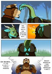 anthro balls brown_fur claws comic dialog dragon fur horn male male_only rossciaco text