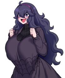 1girl 1girls adorable ahoge big_breasts breasts clothed clothing cute dress excited female fully_clothed hairband hex_maniac hourglass_figure huge_breast huge_breasts human human_only large_breasts long_hair massive_breasts nail_polish nintendo nipple_bulge open_mouth pokemon pokemon_sm pokemon_xy purple_eyes purple_hair purple_nails smile solo spacezin spiral_eyes thick_thighs tongue wide_hips