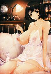 absurdres areolae breasts camisole female highres lingerie negligee nipples panties panty_pull see-through solo tana_(garyuh-chitai) underwear