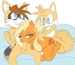 2014 anthro applejack_(mlp) balls canine cloudz crossover equine erection fellatio female fox friendship_is_magic horse male mammal my_little_pony nude oral oral_sex original_character penetration penis pony sega sex smooth_skin sonic_(series) tails