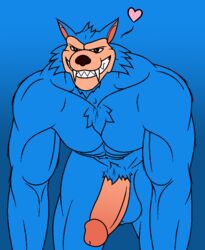 2017 abs anthro anthro_only balls bedroom_eyes blue_body blue_fur canine digital_media_(artwork) erection fur furry half-closed_eyes heart humanoid_penis kaiju male male_only mammal mattdrawsmen monster muscular muscular_male naughty_face no_humans nude pecs penis ralph_(rampage) rampage_(game) seductive sharp_teeth simple_background smile solo teeth were werewolf