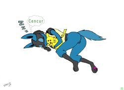 female_lucario lucario nintendo pikachu pokemon pokemon_(species) pussy sanji_artist sleeping tagme