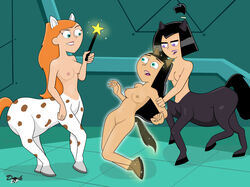 3girls black_hair breasts brown_skin centaur danny_phantom dark-skinned_female dark_skin darkdp equid_taur female female_only human jazz_fenton multiple_females multiple_girls nickelodeon orange_hair paulina_sanchez purple_eyes purple_lipstick sam_manson smooth_skin taur what