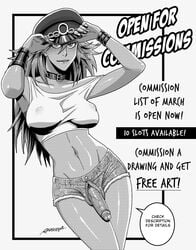 1futa anasheya bracelet capcom collar dickgirl erect_nipples final_fight futa_only futanari hair human intersex large_penis long_hair monochrome navel peaked_cap penis poison_(final_fight) shorts solo solo_futa standing tank_top veiny veiny_penis wristband