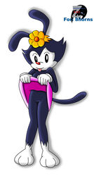 animaniacs anthro black_fur clothes clothing color dot_warner female female_only flower front_view fur furry furry_only red_nose skirt solo standing tagme vulva white_fur zetar02