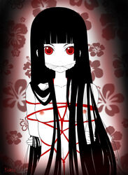 black_hair bondage bondage bondage breasts enma_ai female jigoku_shoujo long_hair nipples red_eyes rope saliva small_breasts