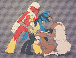 1girls 2boys bisexual blaziken domination female female_pokemon femdom furry lopunny lucario male male/female male/male male_lopunny male_pokemon male_pokemon/female_pokemon male_pokemon/male_pokemon nintendo pokemon pokemon_(species) shmutz-art video_games