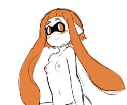 anthro blush breasts female hair humanoid inkling inkling_girl kaori_(splatoon) long_hair looking_at_viewer navel nintendo nipples no_humans nude orange_eyes orange_hair orange_inkling_girl perky_breasts pointy_ears simple_background sitting small_breasts smile smooth_skin solo splatoon squid squid_girl tentacle tentacle_hair vagabondprinny white_background white_skin