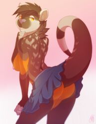 2014 amber_eyes anthro ass breasts coonix female heart hybrid mammal mustelid nipples otter patto pussy raccoon skirt smile solo